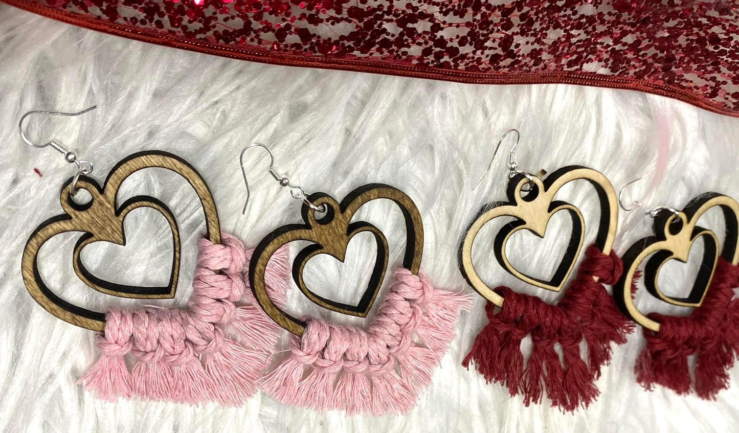 Valentine Double Heart Macrame Earrings