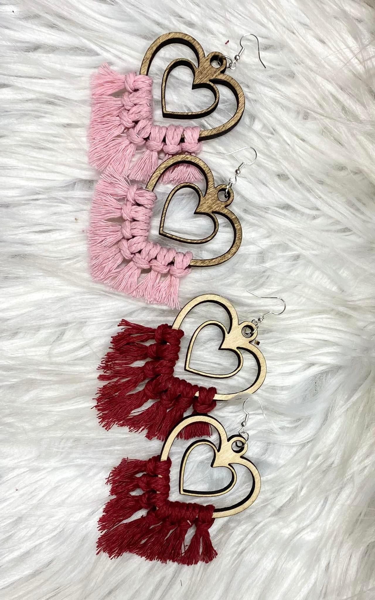 Valentine Double Heart Macrame Earrings