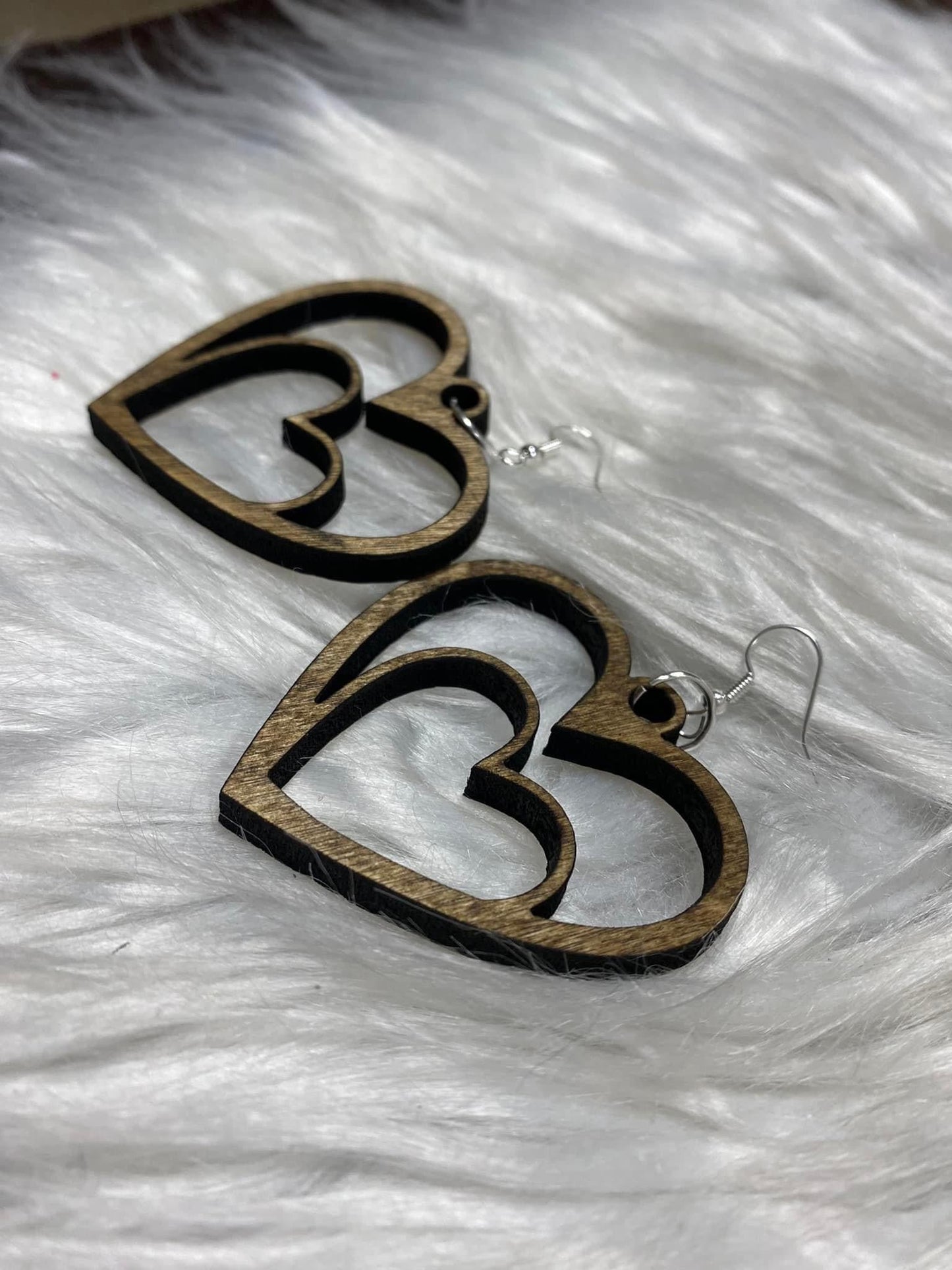 Wooden Stained Heart Earrings