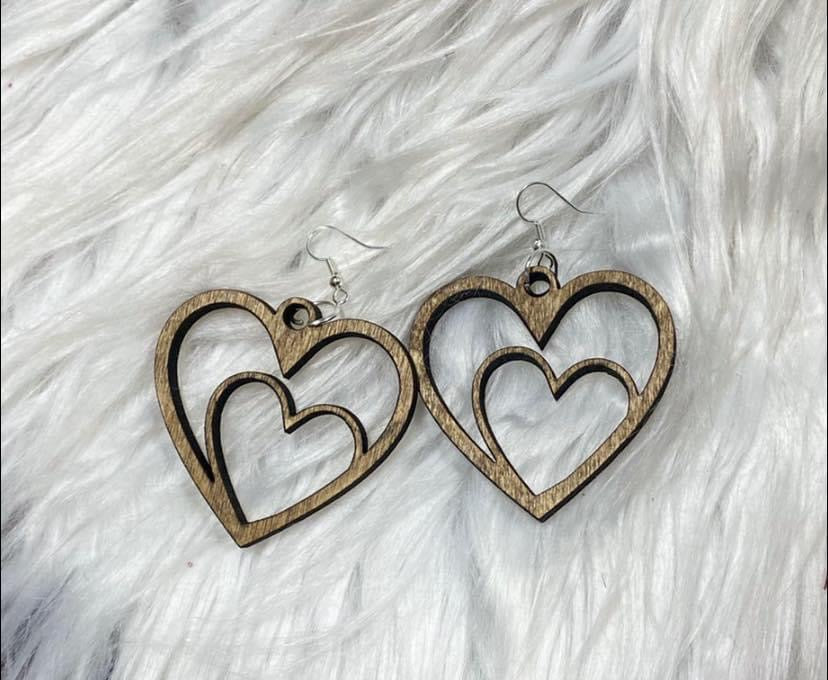 Wooden Stained Heart Earrings