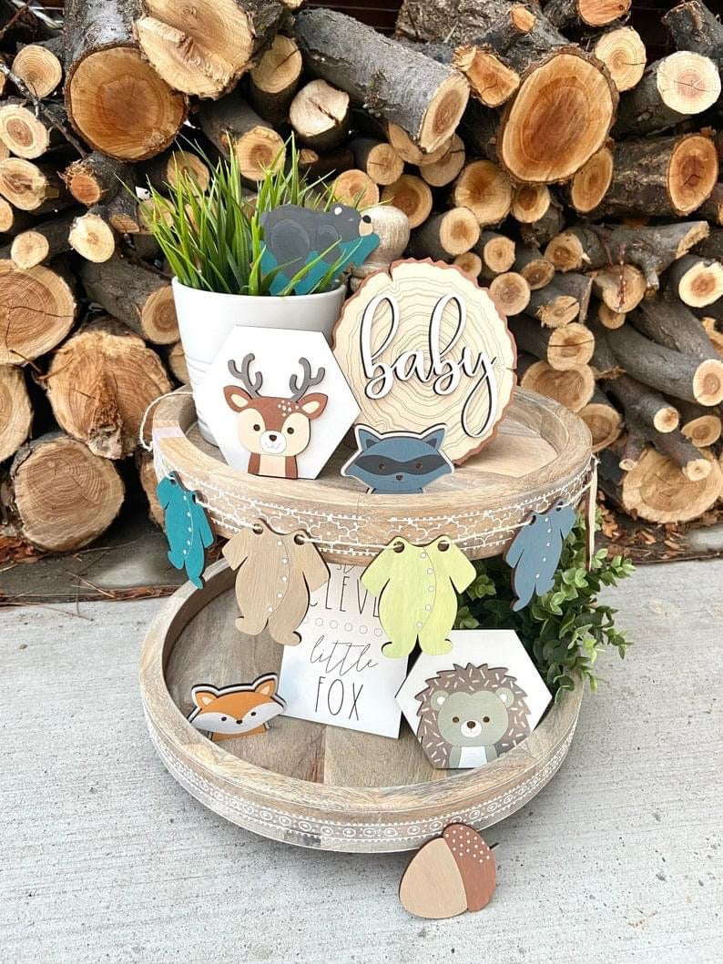 Boy or Girl Woodland Tier Tray Decor.