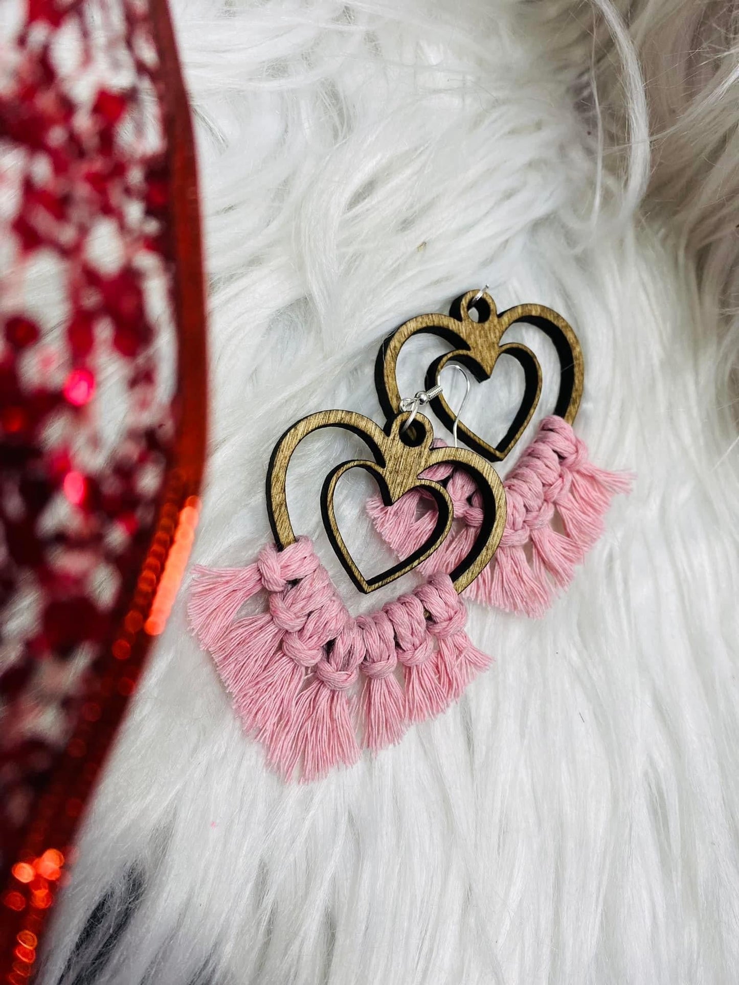 Valentine Double Heart Macrame Earrings